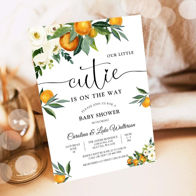 Convites Citrus Floral Baby Shower Invitation (Criador carregado)