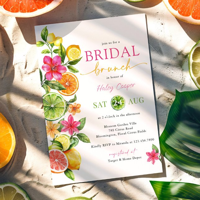 Convites Citrus Floral cor-de-rosa laranja Bridal BrunChá (Criador carregado)
