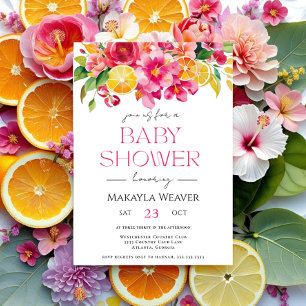 Convites Citrus Floral cor-de-rosa-laranja, Chá de fraldas 