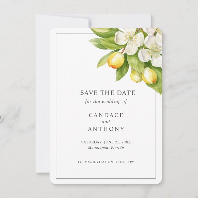 Convites Citrus Floral Wedding Save the Date (Frente)