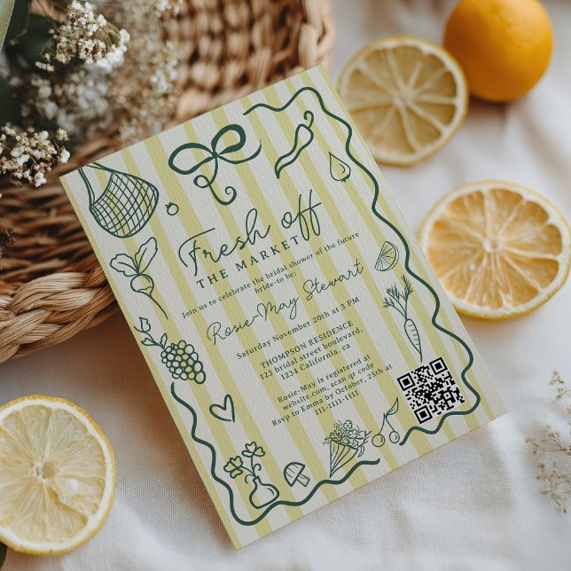 Convites Citrus Fresh Off the Market Hand Drawn QR Bridal (Citrus Fresh Off the Market Hand Drawn QR Bridal Invitation)