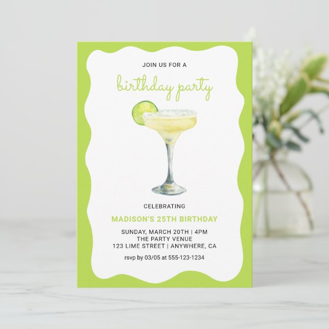 Convites Citrus Green Chic Wavy Summer Cocktail Birthday (Em pé/Frente)