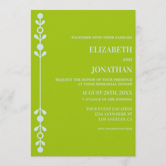 Convites Citrus Green & Coastal Blue Rehearsal Dinner (Frente)