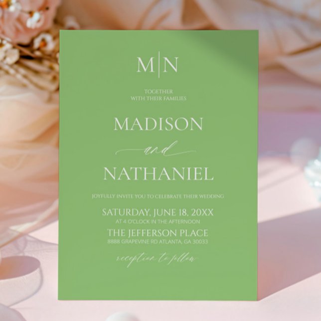 Convites Citrus Green Elegant Minimalist Initial Wedding (Criador carregado)