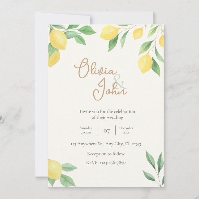 Convites Citrus Green Lemon Wedding Invitation Photo Back (Frente)