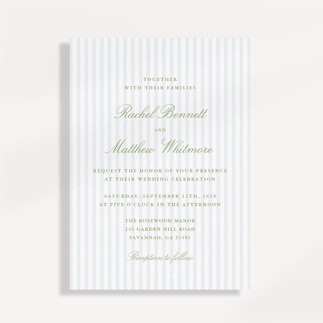 Convites Citrus Green Stripe Elegant Wedding Invitation (Criador carregado)
