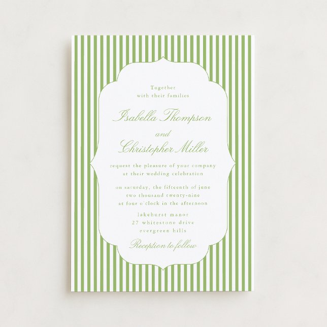 Convites Citrus-Green Striped Elegant Wedding Invitation (Criador carregado)