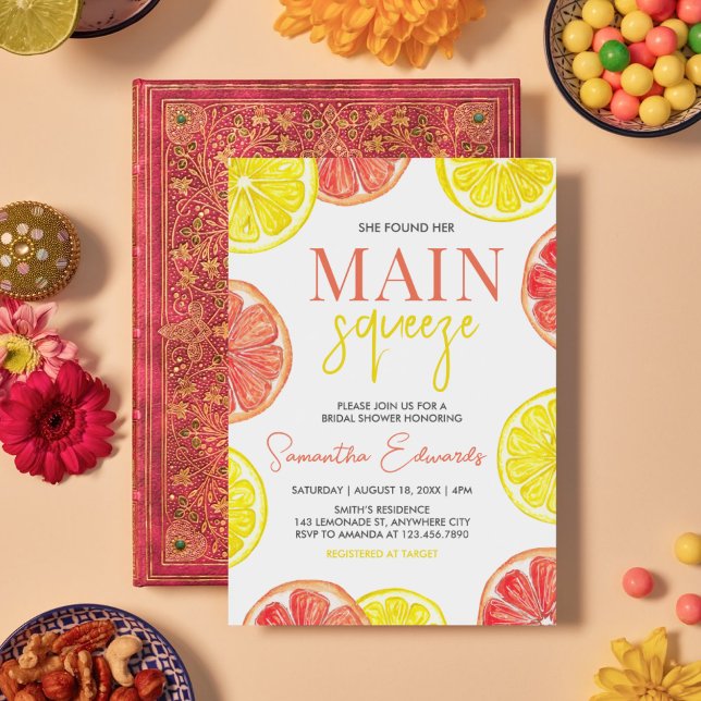 Convites Citrus Lemon Pomelo Main Squeze Chá de panela (Citrus Main Squeeze Bridal Shower Invitation)