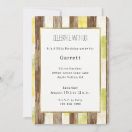Convites Citrus Limão Amarelo Lima Faixa de Madeira Falsa A