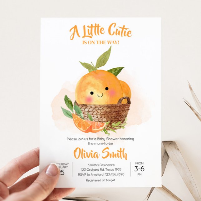 Convites Citrus Little Cutie Chá de fraldas (Little Cutie Orange Citrus Baby Shower Invitation)