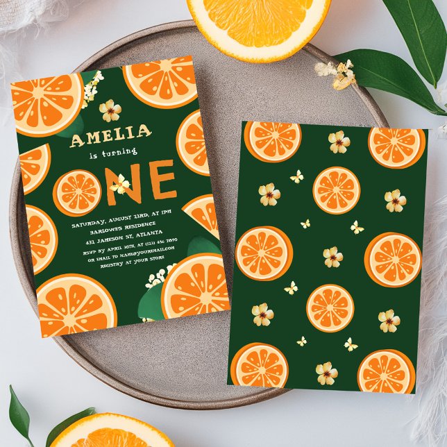 Convites Citrus Orange Baby First Birday (Cute Citrus Orange Baby First Birthday Invitation)