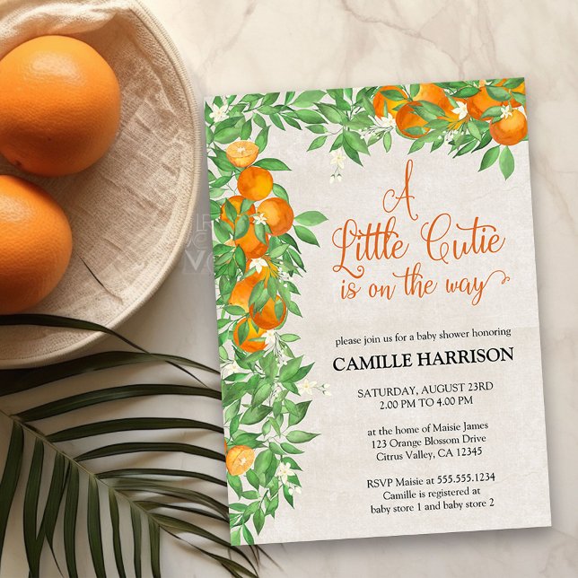 Convites Citrus Orange Little Cutie Chá de fraldas Neutro (Little Cutie baby shower invitation from my Citrus Orange Baby Shower collection)