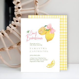 Convites Citrus pink bow lemon baby shower