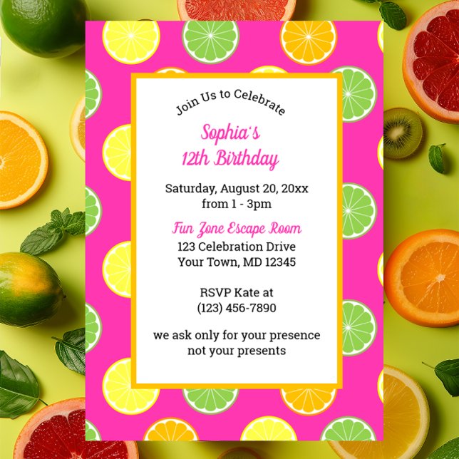 Convites Citrus Slices Todos Festa Cor-de-Rosa Ocasião (Criador carregado)