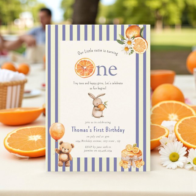 Convites Citrus Sweet Bunny Boy First Birthday (Criador carregado)