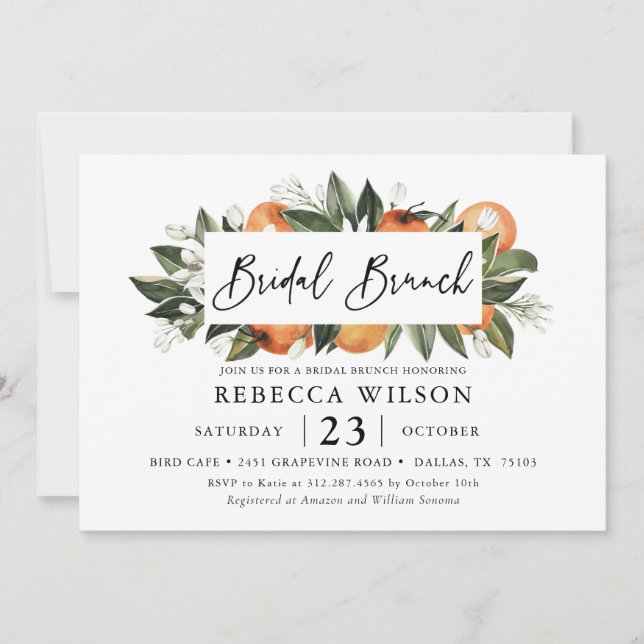 Convites Citrus Theme Rustic Bridal Brunitation (Frente)