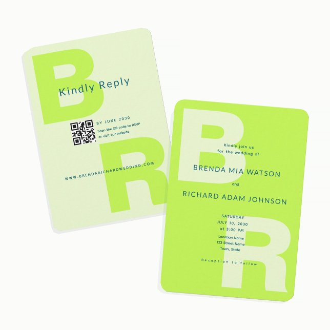 Convites Citrus Verde Negrito Inicial QR Casamento (Criador carregado)