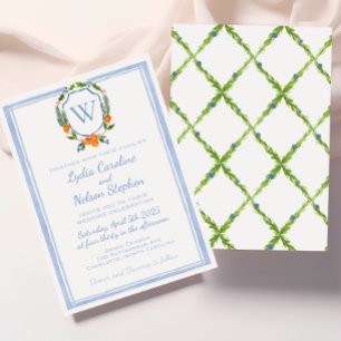 Convites Citrus Watercolor Crest, Chinoiserie Weding