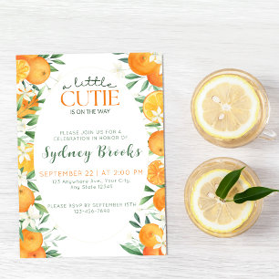 Convites Citrus Watercolor Cutie On Way Chá de fraldas