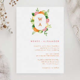 Convites Citrus Watercolor Monograma Crest Casamento