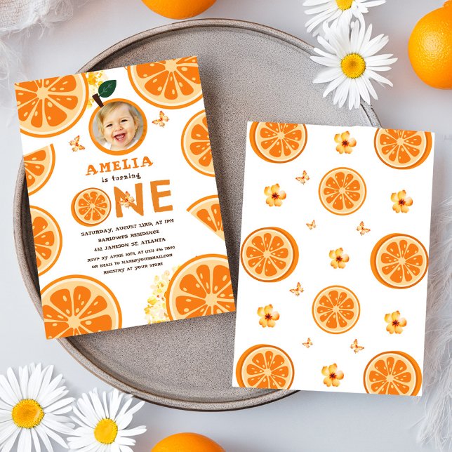Convites Citrus Watercolor Orange Baby primeiro aniversario (Citrus Watercolor Orange Baby 1st Birthday Invitation)