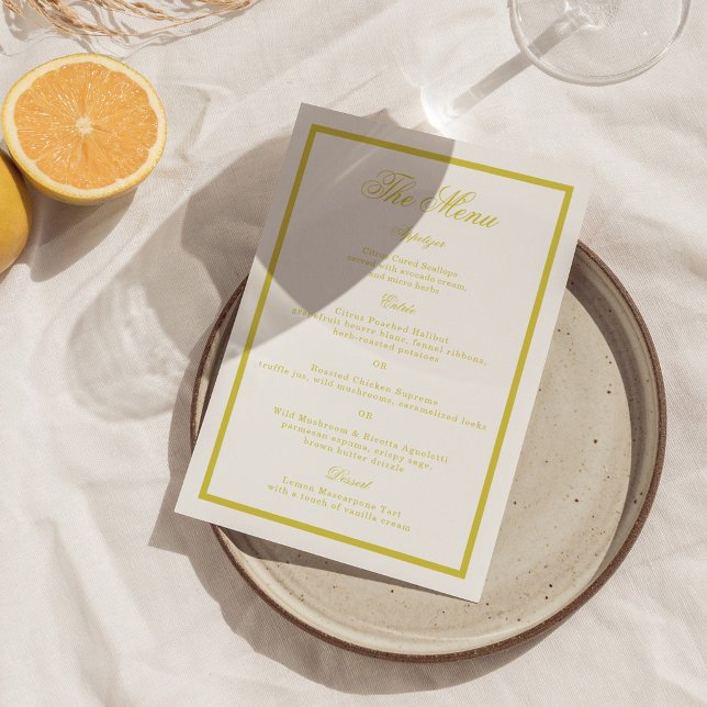 Convites Citrus Wedding Yellow Elegant Menu Card (Criador carregado)