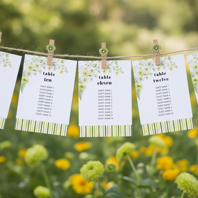 Convites Citrus Wildflower Wedding Seating Chart Table Card (Seating Chart cards from the Citrus Green Wildflower wedding collection by Darling & May)