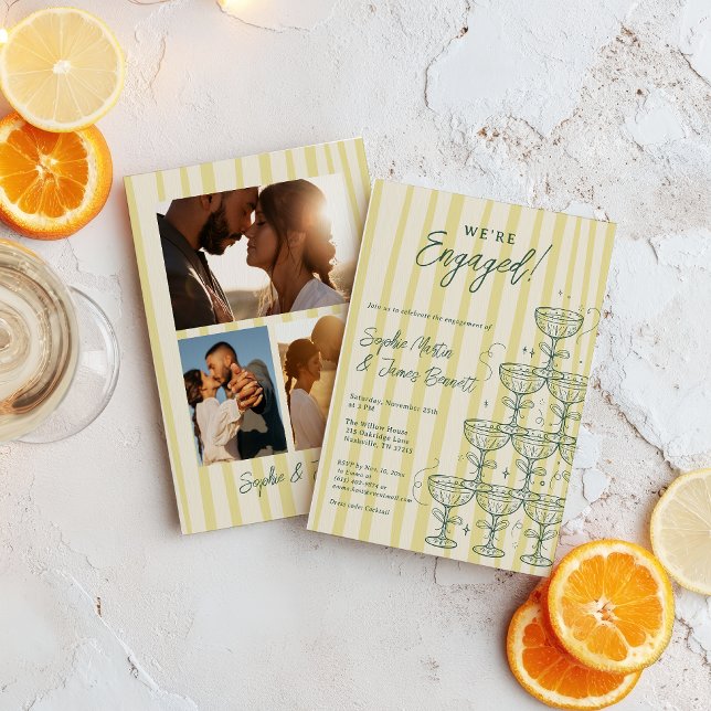 Convites Citrus Yellow Champagne Tower Photo Engagement (Citrus Yellow Champagne Tower Photo Engagement Invitation)