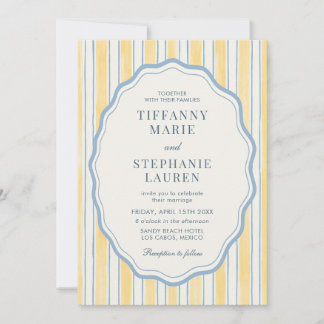 Convites Citrus Yellow Elegant Modern Stripe Wedding