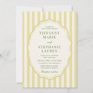 Convites Citrus Yellow Elegant Modern Stripe Wedding