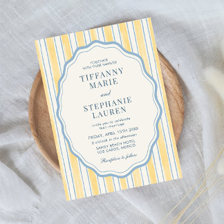 Convites Citrus Yellow Elegant Modern Stripe Wedding