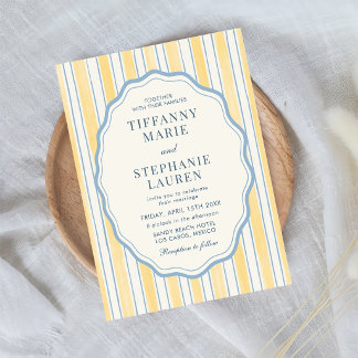 Convites Citrus Yellow Elegant Modern Stripe Wedding