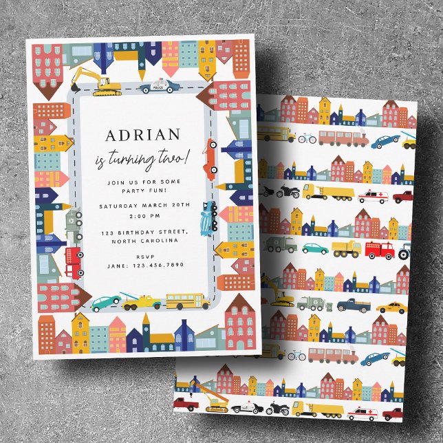 Convites City Transportation Vehicles Truck Second Birthday (City Transportation Vehicles Truck Second Birthday Invitation)