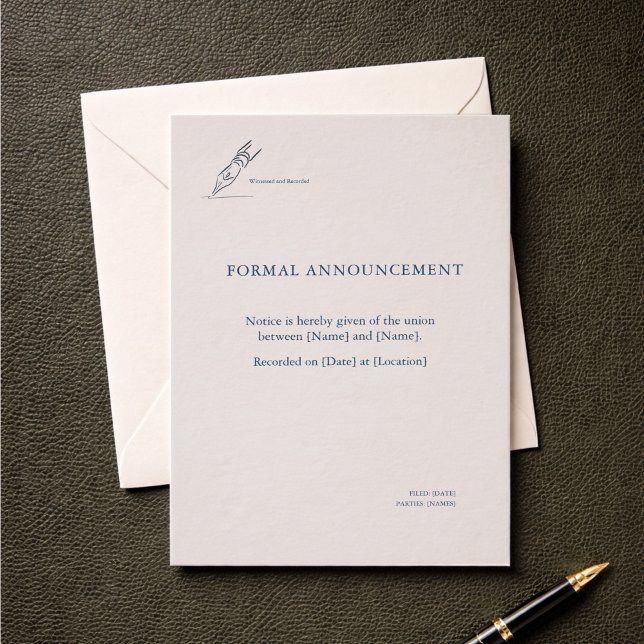 Convites Civil Ceremony Registry Wedding Announcement  (Civil Courthouse Ceremony Announcement Card)