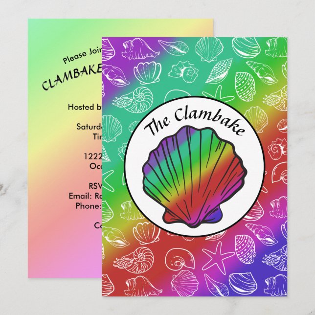 Convites Clambake Rainbow Clam Shellfish Cookout Padrão (Frente/Verso)