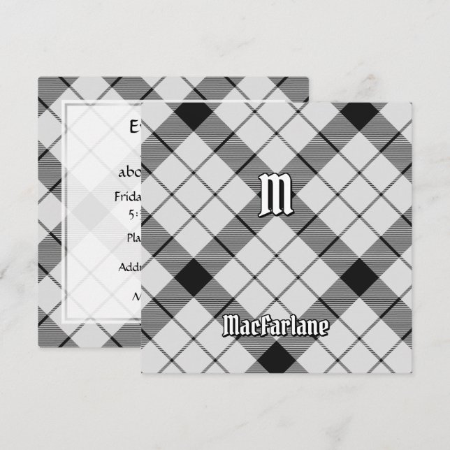 Convites Clan MacFarlane Black and White Tartan (Frente/Verso)