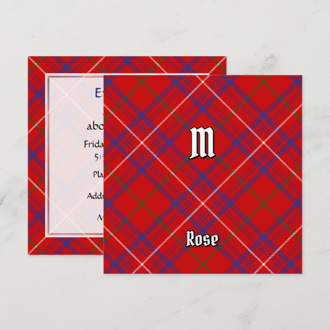 Convites Clan Rosa Tartan (Frente/Verso)