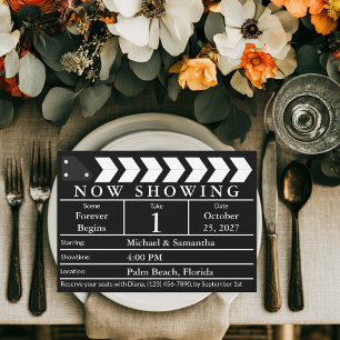 Convites Clapaboard de Filme Preto e Branco Elegante Casame