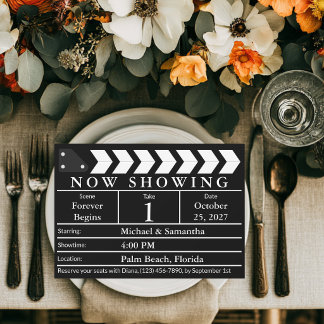 Convites Clapaboard de Filme Preto e Branco Elegante Casame