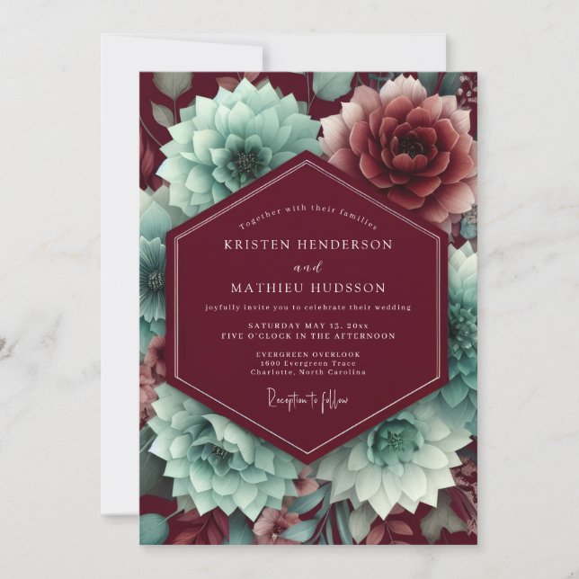 Convites Claret Aquamarine Bloom Wedding (Frente)