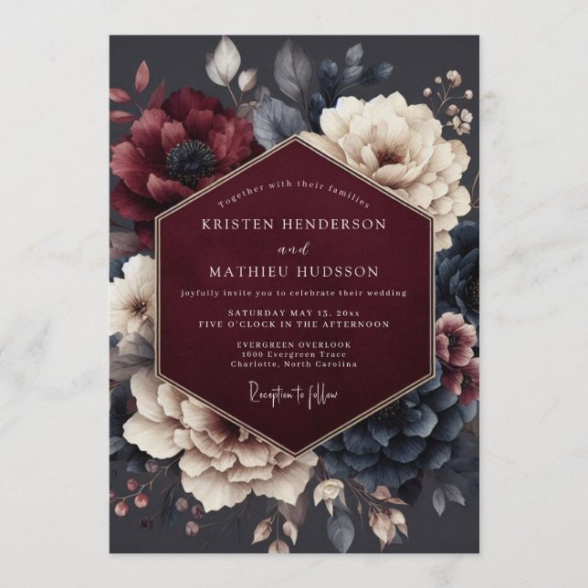 Convites Claret Midnight Flora Casamento (Frente)