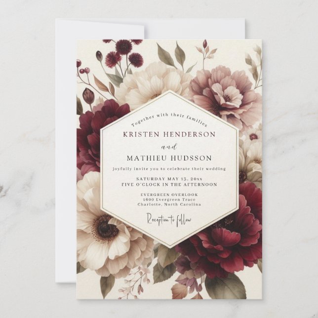 Convites Claret Moody Bloom Casamento (Frente)