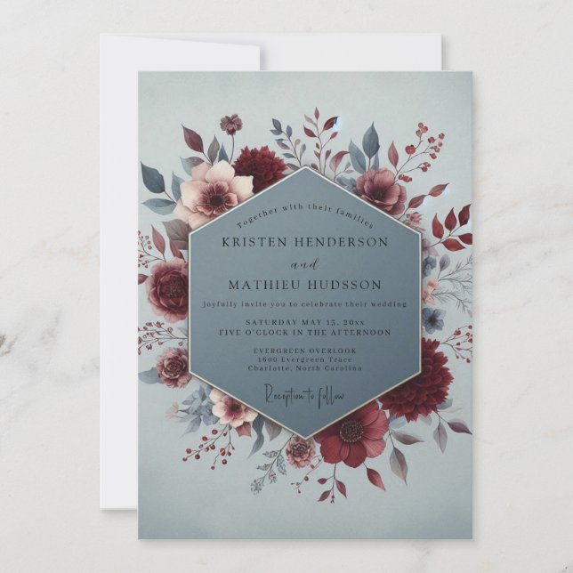 Convites Claret Slate Painterly Bloom Wedding (Frente)