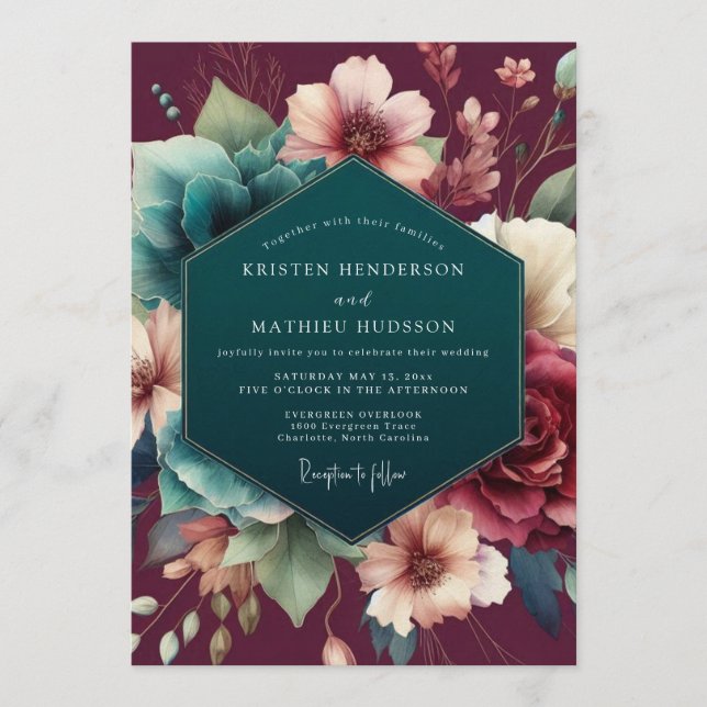 Convites Claret Teal Mestres Holandeses Casamento (Frente)