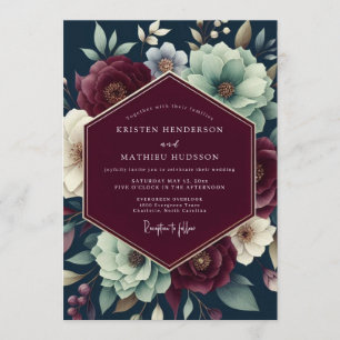 Convites Claret Teal Shadowy Bloom Casamento