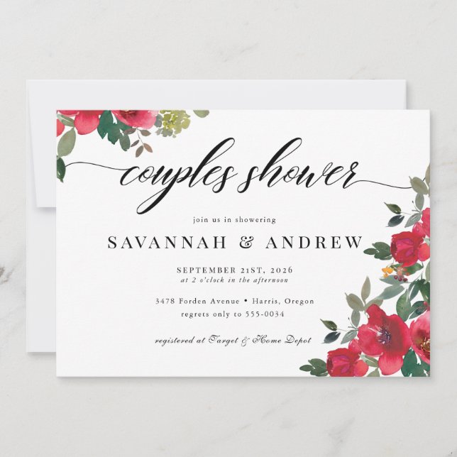 Convites Clasic Floral Elegant Script Couples Bridal Shower (Frente)
