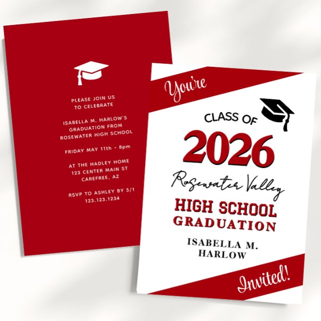 Convites Class Colors Red YY Graduation Invitation (Criador carregado)