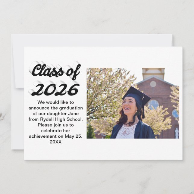 Convites Class of 2026 black script graduation photo  (Frente)