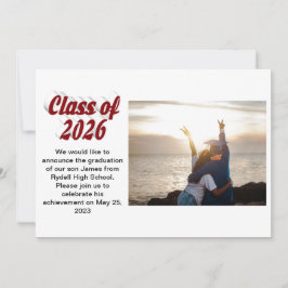 Convites Class of 2026 burgundy text  graduation photo 