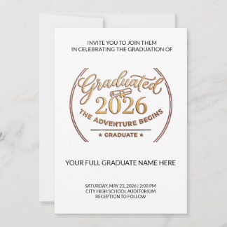 Convites Class of 2026 Gold Invitation | Invitación Oro